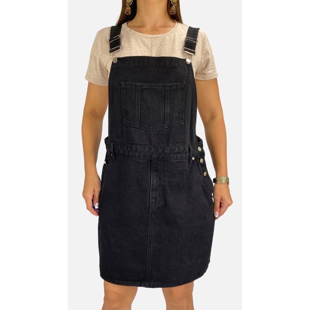 BOOHOO Black Denim Convertible Strap Overall Dungaree Dress Plus Size AU 18 - Picture 2 of 13